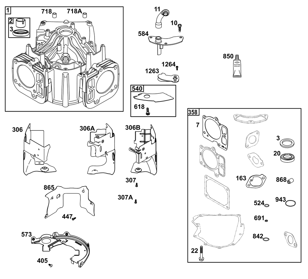 Cylinder Group Diagram and Parts List for 44J677-0005-G1 400000 - 699999 Briggs and Stratton Engine